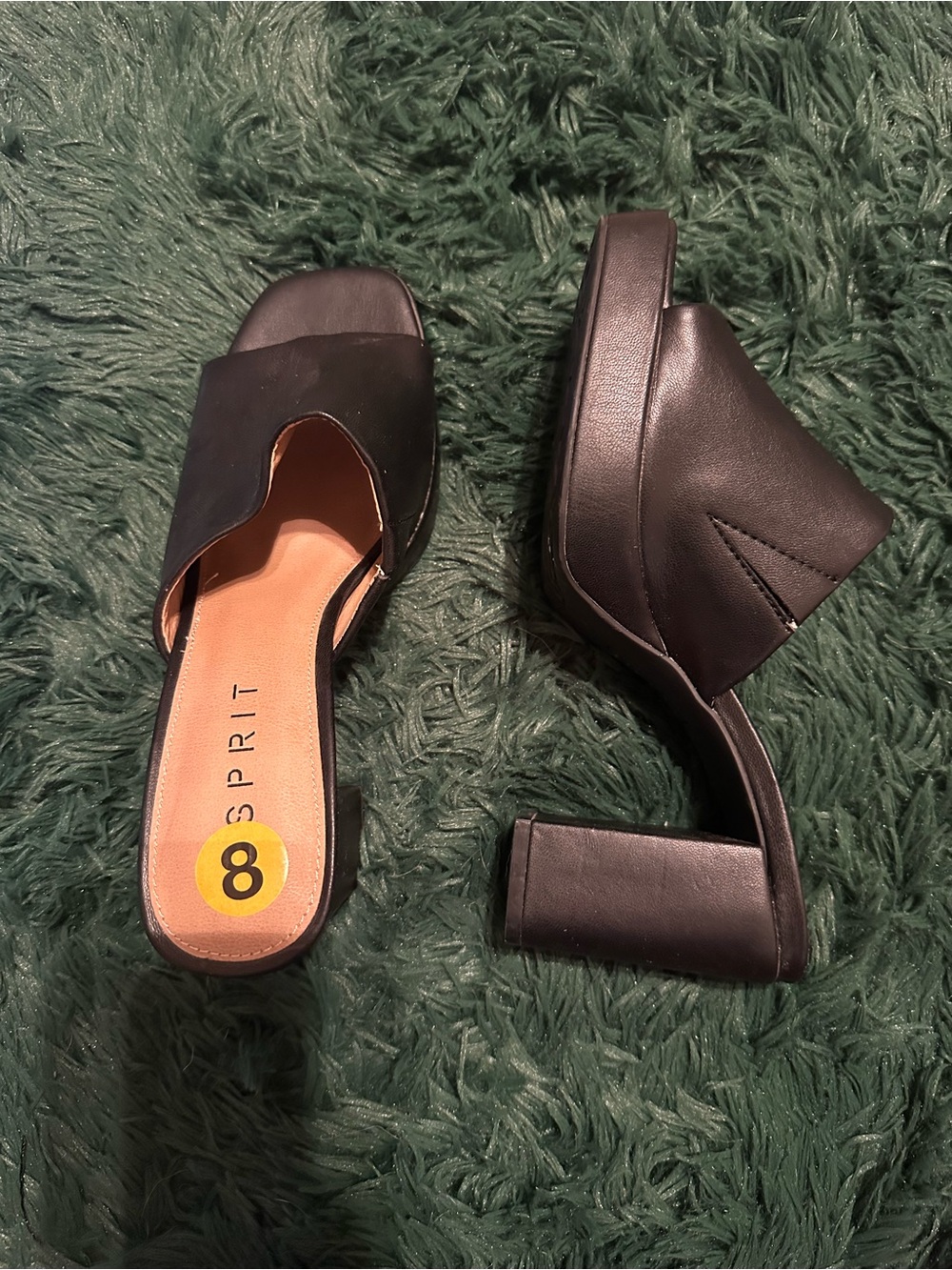 Esprit Perrie Black Slide Block Heel Sandals Size 8